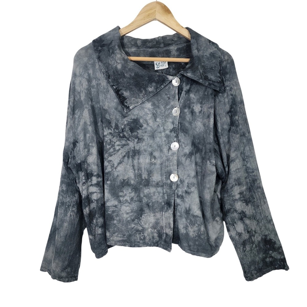 Oh My Gauze Size 2 (L/XL)Oversized Lagenlook Jacket Gray Tie Dye crinkle Cotton